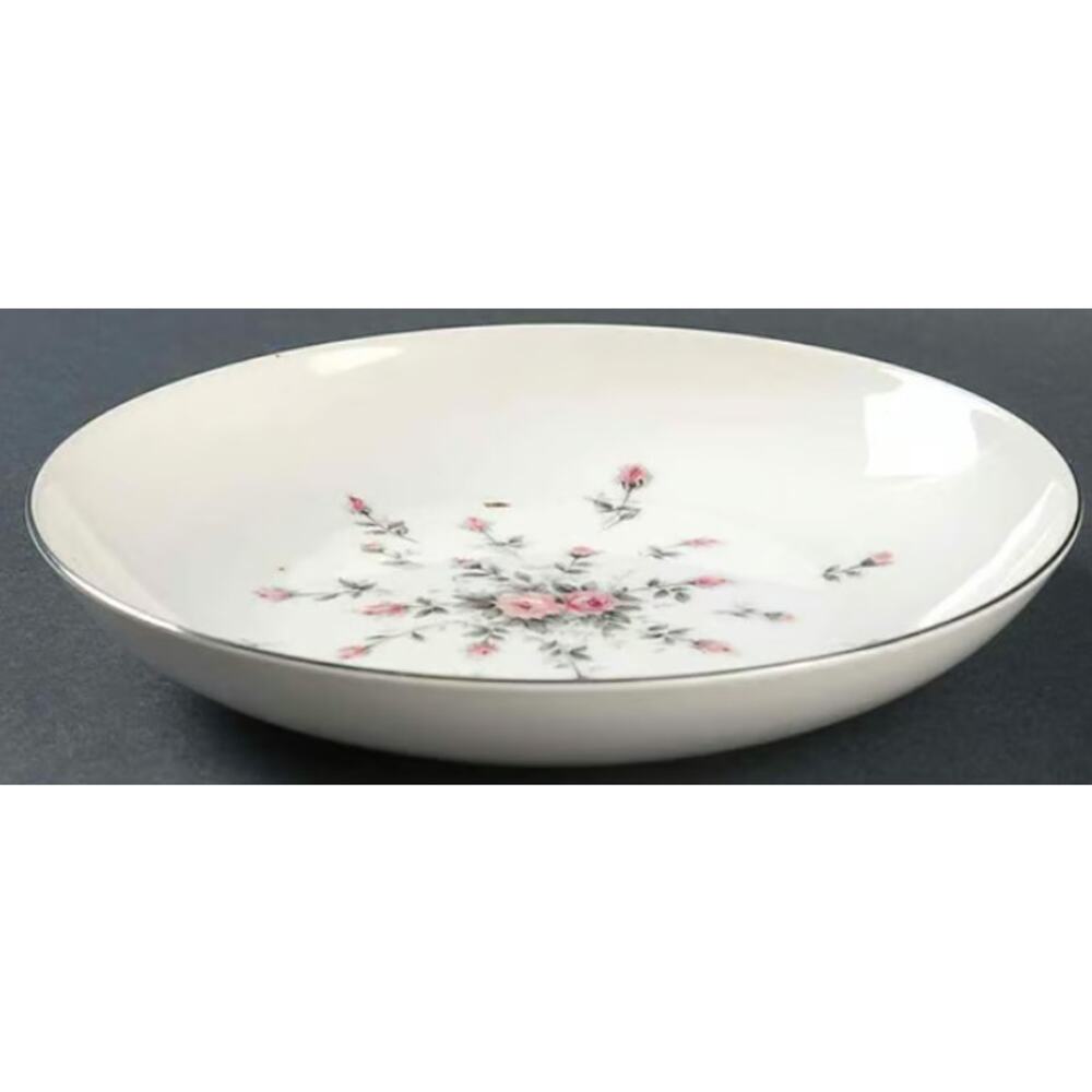 Set of 8 Harmony House Pink Grey Shabby Chic Rosebud Coupe Soup Shallow Bowls